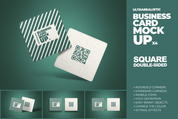 Transform Your Brand Identity with the Square Double Sided Card Mockup X4